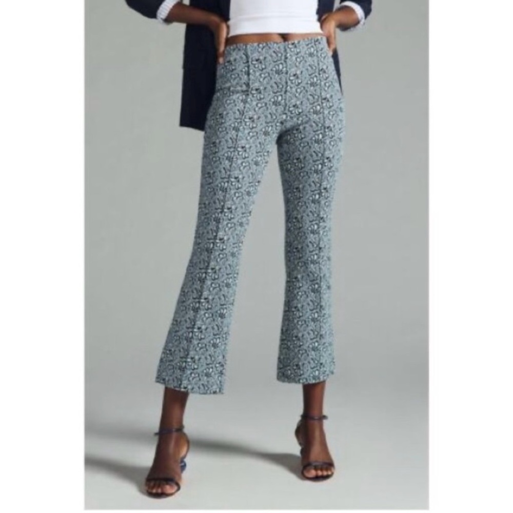 Anthropologie Blue Patterned Cropped Kick-flare pants in excellent condition